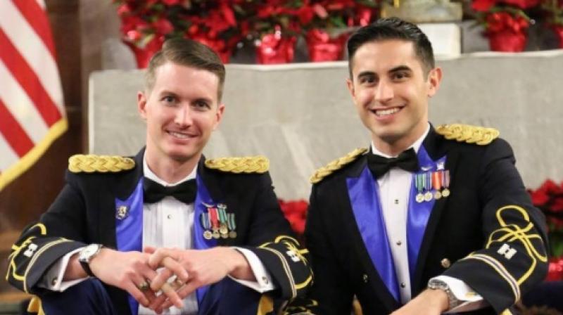 The captains, who are now stationed together at Fort Bliss in Texas, were married in front of 150 family members and friends, 34 of whom were military officers. (Facebook Screengrab/ Vincent Franchino) The captains, who are now stationed together at Fort Bliss in Texas, were married in front of 150 family members and friends, 34 of whom were military officers. (Facebook Screengrab/ Vincent Franchino)