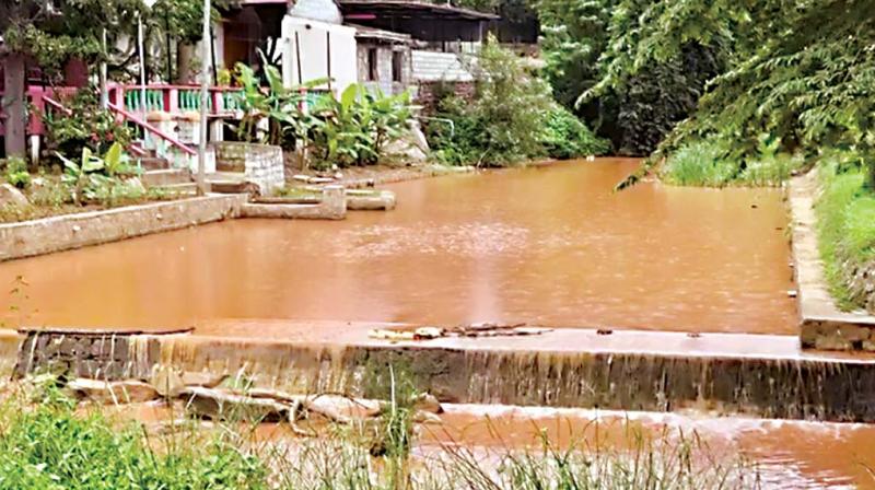 The Suvarna Mukhi stream that has changed colour due to reckless sand filtering. The Suvarna Mukhi stream that has changed colour due to reckless sand filtering.