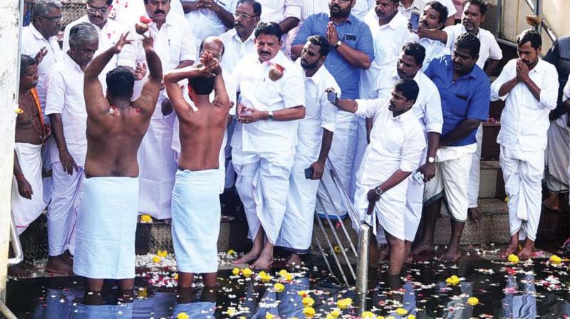 The ashes of Kripesh and Sarath Lal, the two Youth Congress workers who were killed in Periya in Kasaragod were immersed at Parasurama Temple at Thiruvallam on Wednesday. The ashes of Kripesh and Sarath Lal, the two Youth Congress workers who were killed in Periya in Kasaragod were immersed at Parasurama Temple at Thiruvallam on Wednesday.