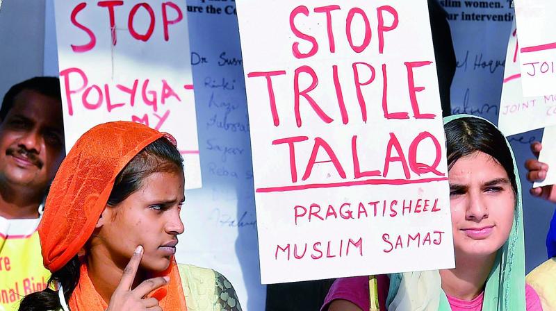 Activists of Joint Movement Committee protest on the issue of triple talaq at the Jantar Mantar in New Delhi. (Photo: PTI/File) Activists of Joint Movement Committee protest on the issue of triple talaq at the Jantar Mantar in New Delhi. (Photo: PTI/File)