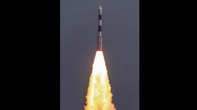  PSLV-C54 carrying earth observation satellite along with eight other co-passenger satellites after its launch from the Satish Dhawan Space Centre in Sriharikota. (PTI Photo)