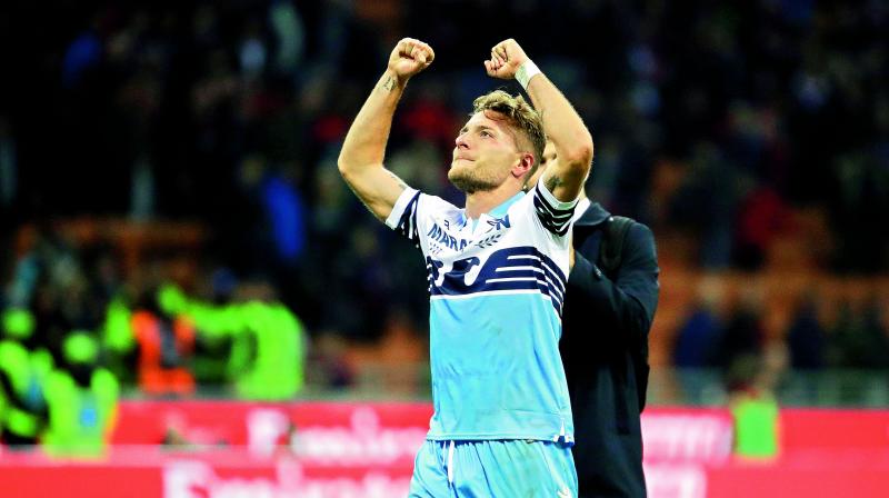 Lazio player Ciro Immobile reacts after the win. (Photo: AP) Lazio player Ciro Immobile reacts after the win. (Photo: AP)