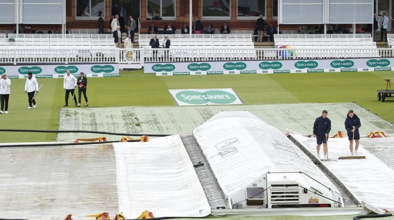 When the match should have been getting underway, the square and pitch remained fully covered and prospects of any play before lunch appeared slim. (Photo: AP) When the match should have been getting underway, the square and pitch remained fully covered and prospects of any play before lunch appeared slim. (Photo: AP)