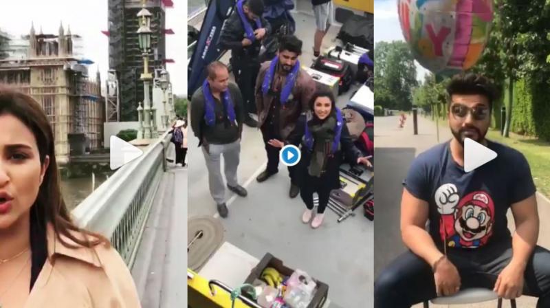 Parineeti Chopra and Arjun Kapoor while shooting for 'Namaste England'. Parineeti Chopra and Arjun Kapoor while shooting for 'Namaste England'.