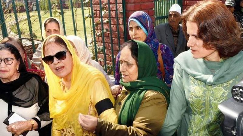 On Tuesday, half a dozen women activists including the sister and daughter of former chief minister Farooq Abdullah were arrested during a protest against abrogation of provisions of Article 370. (Photo: AFP) On Tuesday, half a dozen women activists including the sister and daughter of former chief minister Farooq Abdullah were arrested during a protest against abrogation of provisions of Article 370. (Photo: AFP)