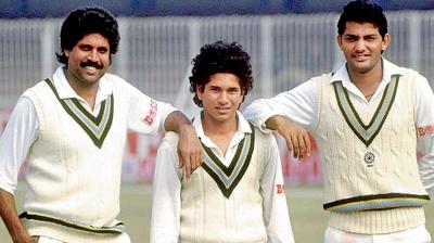 Mohammad Ahzaruddin with young Sachin Tendulkar and Kapil Dev. DC File Photo
