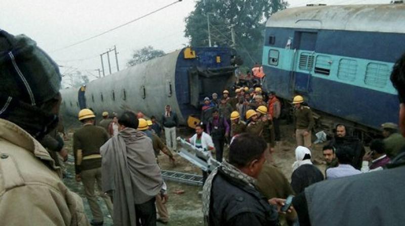 Rescue and relief works in progress at the site of accident where Ajmer-Sealdah express train derailed early morning near Rura railway station in Kanpur Dehat district on Wednesday. (Photo: PTI) Rescue and relief works in progress at the site of accident where Ajmer-Sealdah express train derailed early morning near Rura railway station in Kanpur Dehat district on Wednesday. (Photo: PTI)