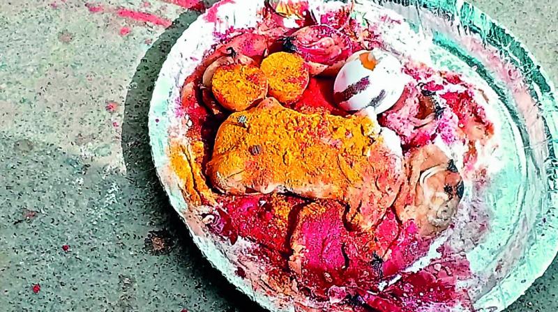 Lemon and chilli lie on a plate on the middle of the road, causing people to suspect black magic.(Representional Image) Lemon and chilli lie on a plate on the middle of the road, causing people to suspect black magic.(Representional Image)