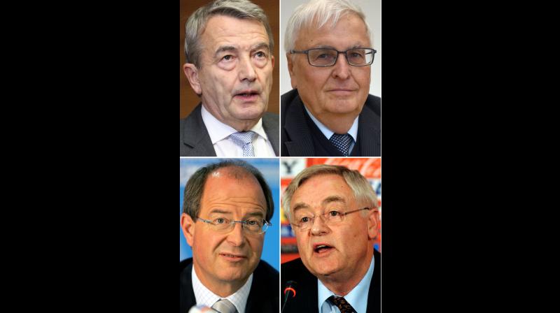 File picture of German football officials (Clockwise from top left) Wolfgang Niersbach, Theo Zwanziger, Horst R. Schmidt and Urs Linsi. AFP Photo
