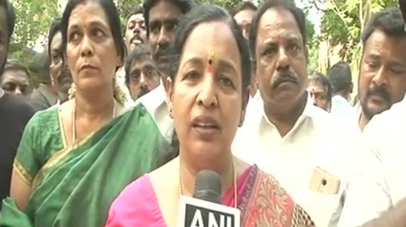 CR Saraswathi of TTV Dhinakaran-VK Sasikala faction on Monday expressed unhappiness for being avoided during the merger of the EPS and the OPS factions. (Photo: ANI/Twitter) CR Saraswathi of TTV Dhinakaran-VK Sasikala faction on Monday expressed unhappiness for being avoided during the merger of the EPS and the OPS factions. (Photo: ANI/Twitter)