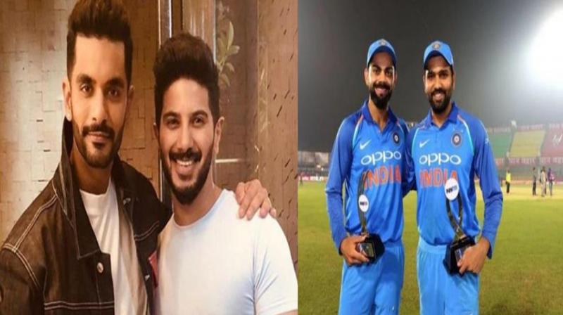 Angad Bedi, Dulquer Salmaan and Virat Kohli, Rohit Sharma. Angad Bedi, Dulquer Salmaan and Virat Kohli, Rohit Sharma.