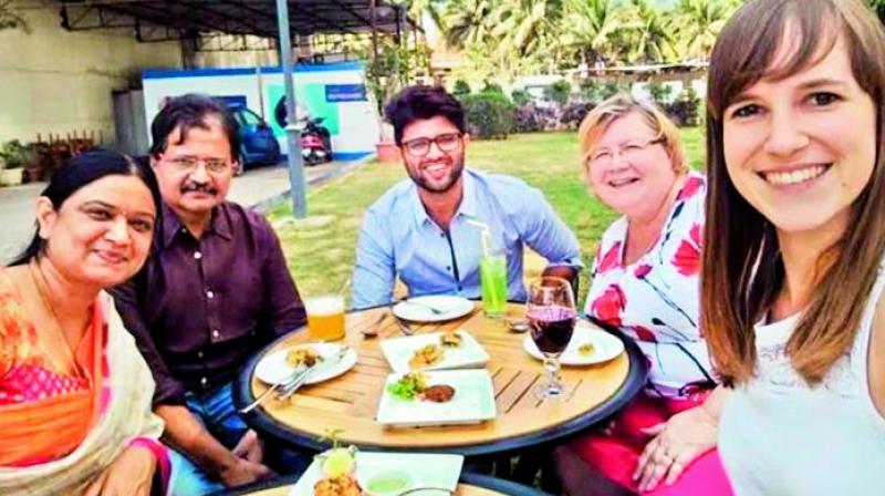 Vijay Deverakonda with his parents and his rumoured girl friend Virginie Vijay Deverakonda with his parents and his rumoured girl friend Virginie