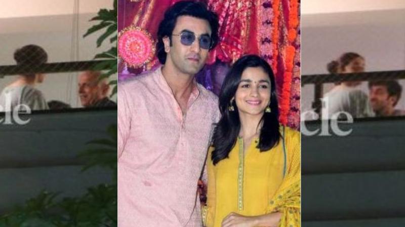 Ranbir Kapoor and Alia Bhatt with Mahesh Bhatt at the filmmaker’s residence in Juhu. Ranbir Kapoor and Alia Bhatt with Mahesh Bhatt at the filmmaker’s residence in Juhu.