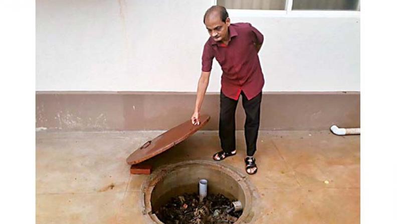 Mr MG Hegde is reusing the waste water from his laundry and kitchen in his home in Mangaluru for flushing toilets and watering plants Mr MG Hegde is reusing the waste water from his laundry and kitchen in his home in Mangaluru for flushing toilets and watering plants
