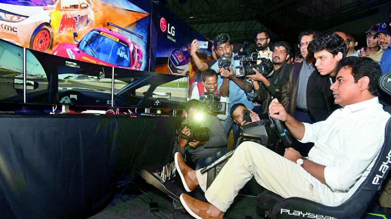 IT minister K.T. Rama Rao driving a sports car at Gamer Connect Event, 2017 on Saturday. IT minister K.T. Rama Rao driving a sports car at Gamer Connect Event, 2017 on Saturday.