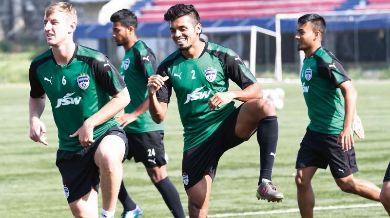 Bengaluru FC players at a training session on Wednesday. Bengaluru FC players at a training session on Wednesday.