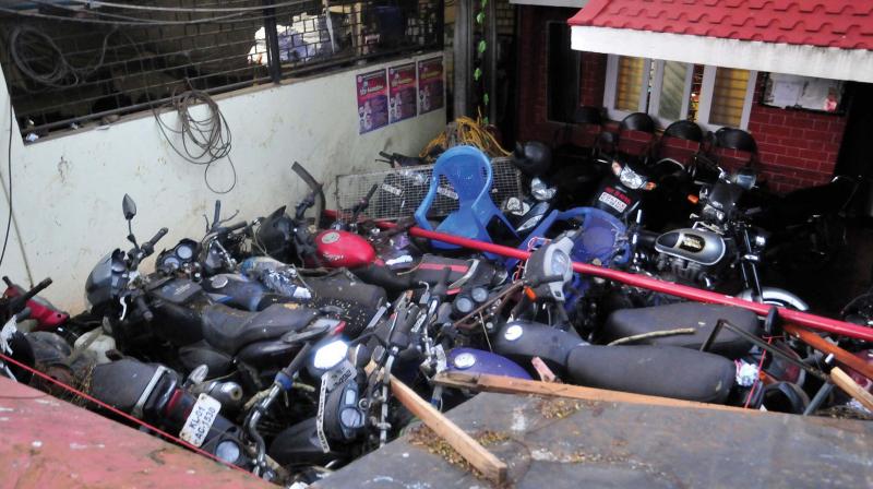 Seized vehicles piled up near Museum police station in Thiruvananthapuram. Seized vehicles piled up near Museum police station in Thiruvananthapuram.