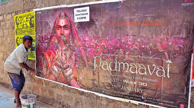 Padmaavat movie hoarding being put up in the city on Thursday. (Photo:DC) Padmaavat movie hoarding being put up in the city on Thursday. (Photo:DC)