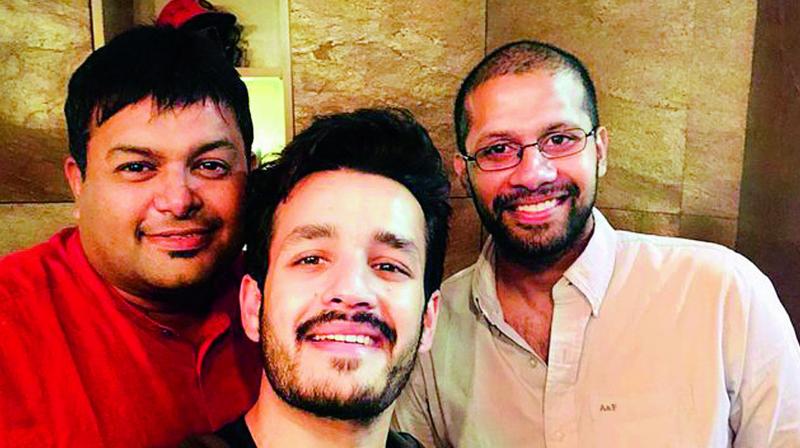 Akhil Akkineni, Venky and composer Thaman Akhil Akkineni, Venky and composer Thaman