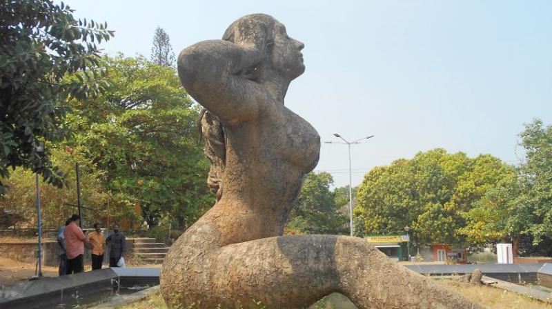 Facing the mountain ranges of the Western Ghats, the statue of 'Yakshi' is designed as a voluptuous naked woman (Photo:AFP) Facing the mountain ranges of the Western Ghats, the statue of 'Yakshi' is designed as a voluptuous naked woman (Photo:AFP)