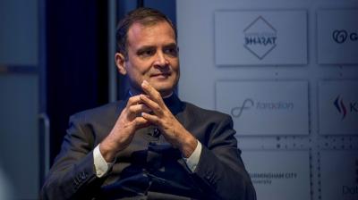  Congress leader Rahul Gandhi addresses the 'Ideas for India' conclave in the United Kingdom. (PTI Photo)