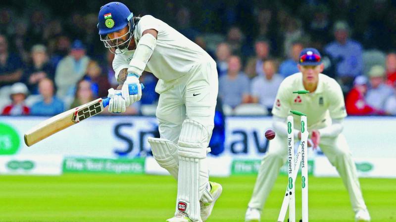 India opener Murali Vijay is castled by James Anderson during the second day of the second Test at Lord's in London on Friday. (Photo:AP) India opener Murali Vijay is castled by James Anderson during the second day of the second Test at Lord's in London on Friday. (Photo:AP)
