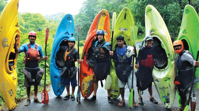 A Kayaking team pose with their gear at Thusharagiri. A Kayaking team pose with their gear at Thusharagiri.