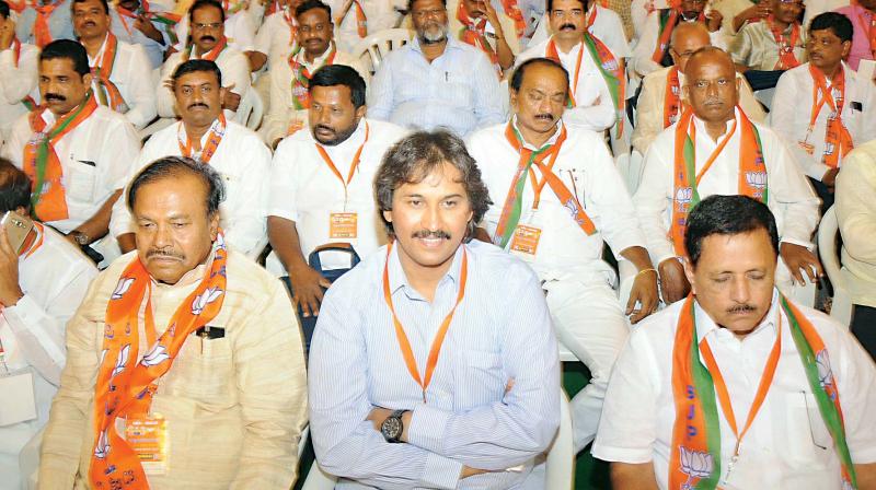 Former Congress leader Kumar Bangarappa, who joined the BJP a few months ago, at the BJP state executive meeting in Mysuru. (Photo: File/KPN) Former Congress leader Kumar Bangarappa, who joined the BJP a few months ago, at the BJP state executive meeting in Mysuru. (Photo: File/KPN)