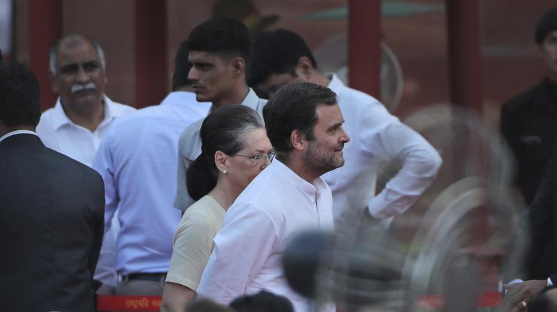 Among the leaders who attended the ceremony were Congress president Rahul Gandhi, UPA chairperson Sonia Gandhi and former prime minister Manmohan Singh. (Photo: AP) Among the leaders who attended the ceremony were Congress president Rahul Gandhi, UPA chairperson Sonia Gandhi and former prime minister Manmohan Singh. (Photo: AP)