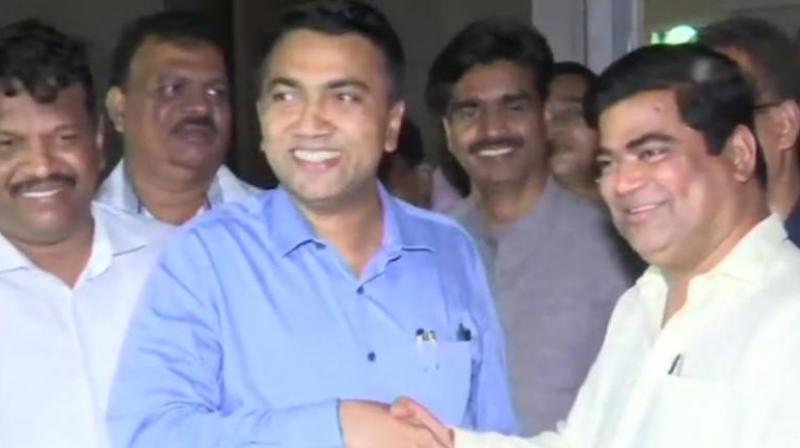 Goa CM Pramod Sawant with the incumbent Leader of Opposition Chandrakant Kavlekar. (Photo: ANI) Goa CM Pramod Sawant with the incumbent Leader of Opposition Chandrakant Kavlekar. (Photo: ANI)