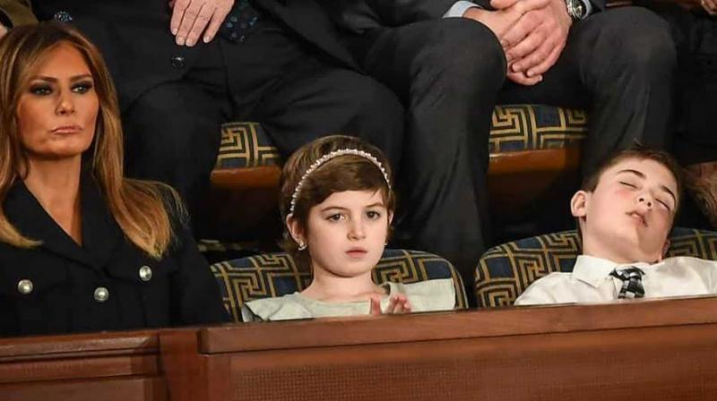 Seated two seats up from First Lady Melania Trump, middle school student from Delaware Joshua Trump, not related to the US President, nodded of midway through the State of the Union address. (Photo: AFP) Seated two seats up from First Lady Melania Trump, middle school student from Delaware Joshua Trump, not related to the US President, nodded of midway through the State of the Union address. (Photo: AFP)