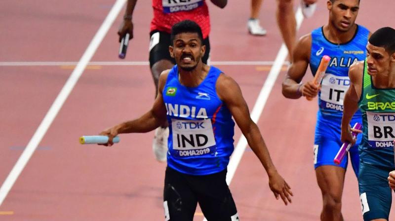 India's mixed relay team comprising of Muhammed Anas, Vismaya, Krishna Mathew and Noah Nirmal have secured an Olympic berth. (Photo: AFP) India's mixed relay team comprising of Muhammed Anas, Vismaya, Krishna Mathew and Noah Nirmal have secured an Olympic berth. (Photo: AFP)