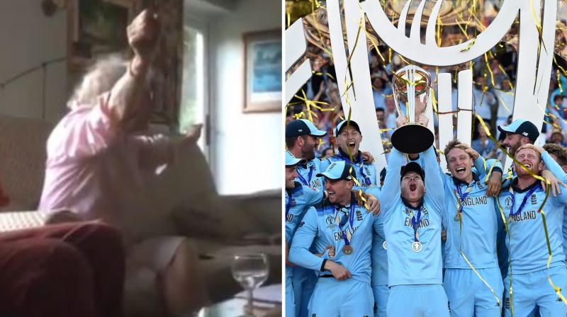 The two-minute plus video shows the woman watching the final moments of the match intensely and jumping to celebrations and bound-less laughter as England turned winners. (Photo: screengrab/twitter/AFP) The two-minute plus video shows the woman watching the final moments of the match intensely and jumping to celebrations and bound-less laughter as England turned winners. (Photo: screengrab/twitter/AFP)