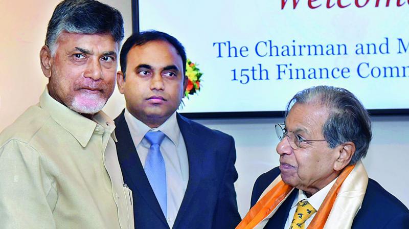Chief Minister N. Chandrababu Naidu felicitates 15th Finance Commission chairman N.K. Singh at the Secretariat on Thursday (Photo: DC) Chief Minister N. Chandrababu Naidu felicitates 15th Finance Commission chairman N.K. Singh at the Secretariat on Thursday (Photo: DC)