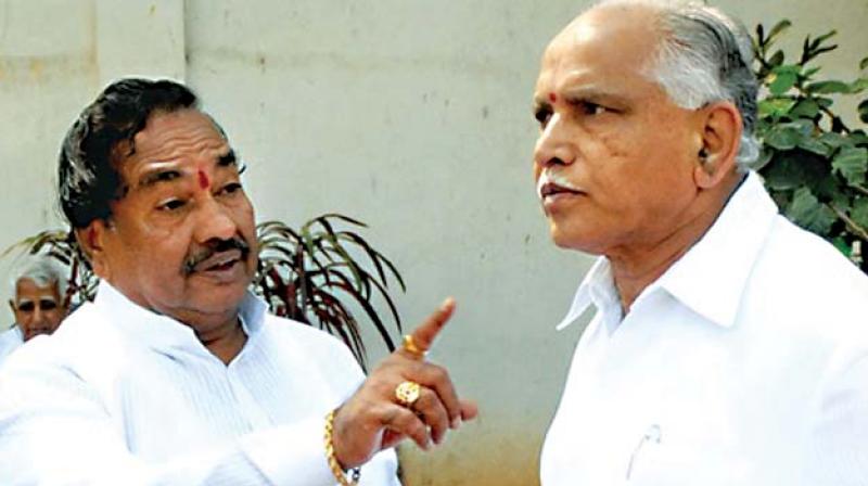 State BJP president B.S. Yeddyurappa with senior party leader K.S. Eshwarappa. (File photo) State BJP president B.S. Yeddyurappa with senior party leader K.S. Eshwarappa. (File photo)