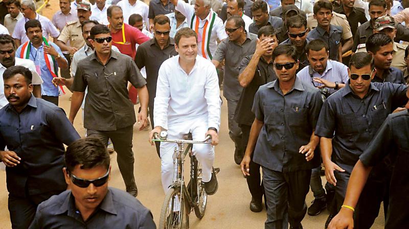 Congress president Rahul Gandhi at a poll rally at Maluru in Kolar district on Monday (Photo: KPN) Congress president Rahul Gandhi at a poll rally at Maluru in Kolar district on Monday (Photo: KPN)