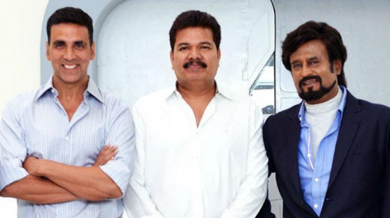 Akshay Kumar, director S. Shankar and Rajinikanth. Akshay Kumar, director S. Shankar and Rajinikanth.