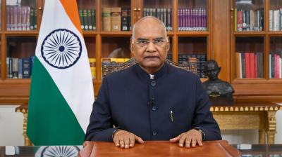 President Ram Nath Kovind addresses the nation on the eve of demitting office, in New Delhi, Sunday, July 24, 2022. (PTI)