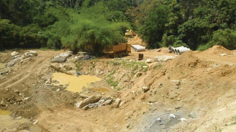 Trees felled to make way for civil work under Yettinahole project in Sakleshpur, Hassan. Trees felled to make way for civil work under Yettinahole project in Sakleshpur, Hassan.