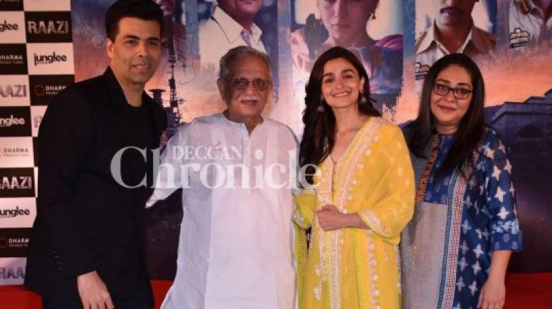Karan Johar, Gulzar, Alia Bhatt and Meghna Gulzar. Karan Johar, Gulzar, Alia Bhatt and Meghna Gulzar.