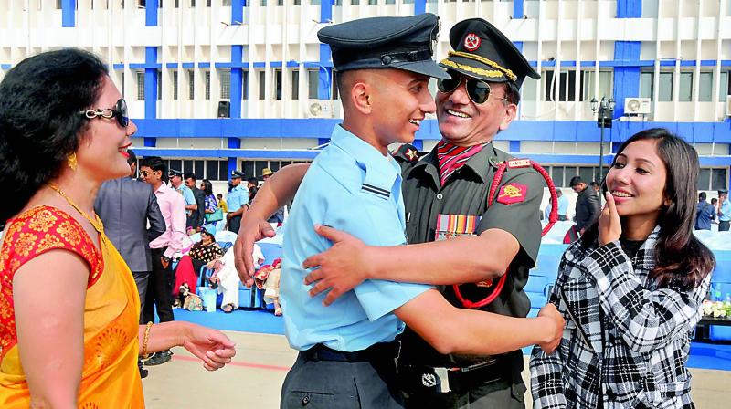 A senior Army officer greets his son who graduated from the Air Force Academy, Dundigal on Saturday. A senior Army officer greets his son who graduated from the Air Force Academy, Dundigal on Saturday.