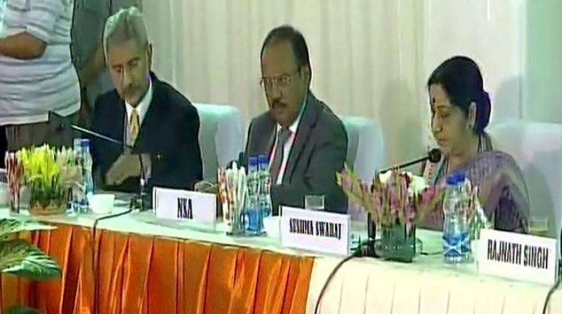 Opposition parties’ meet jointly held by EAM Sushma Swaraj & HM Rajnath Singh at the latter’s residence. (Photo: ANI/Twitter) Opposition parties’ meet jointly held by EAM Sushma Swaraj & HM Rajnath Singh at the latter’s residence. (Photo: ANI/Twitter)