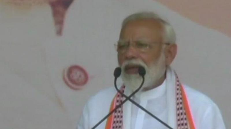 Modi also hit out at the Samajwadi Party-Bahujan Samaj Party alliance and the Congress, accusing the parties of being soft on terrorism. (Photo: ANI twitter) Modi also hit out at the Samajwadi Party-Bahujan Samaj Party alliance and the Congress, accusing the parties of being soft on terrorism. (Photo: ANI twitter)