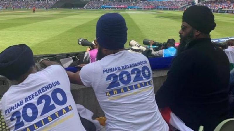 Several videos of a few Sikhs, along with Pakistani fans, raising the flags of Pakistan and Khalistan during the match have gone viral on social media. They can also be heard chanting slogans like 'Khalistan Zindabad' and 'Pakistan Zindabad' in the videos. (Photo: ANI) Several videos of a few Sikhs, along with Pakistani fans, raising the flags of Pakistan and Khalistan during the match have gone viral on social media. They can also be heard chanting slogans like 'Khalistan Zindabad' and 'Pakistan Zindabad' in the videos. (Photo: ANI)