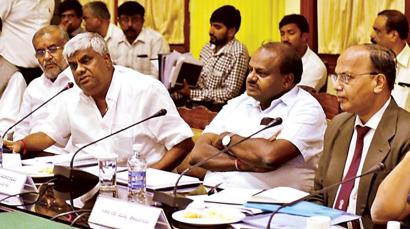 Chief Minister H.D. Kumaraswamy and PWD minister H.D. Revanna during a review meeting on NH development at Vidhana Soudha on Friday (Image: KPN) Chief Minister H.D. Kumaraswamy and PWD minister H.D. Revanna during a review meeting on NH development at Vidhana Soudha on Friday (Image: KPN)