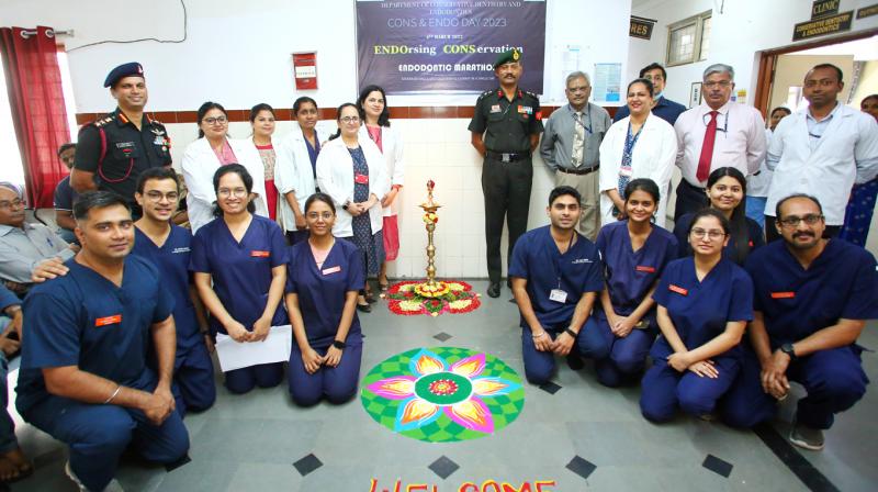 Doctors of the Endodontics team performing root-canal treatment during the Endo-Marathon organised at Army College of Dental Sciences. (Photo by arrangement)