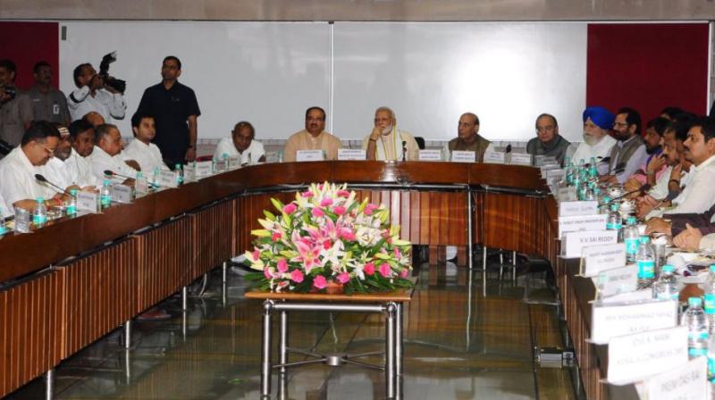 Addressing an all-party meet ahead of the Monsoon Session of Parliament beginning on Monday, Modi said action against corrupt politicians is a must. (Photo: Twitter) Addressing an all-party meet ahead of the Monsoon Session of Parliament beginning on Monday, Modi said action against corrupt politicians is a must. (Photo: Twitter)