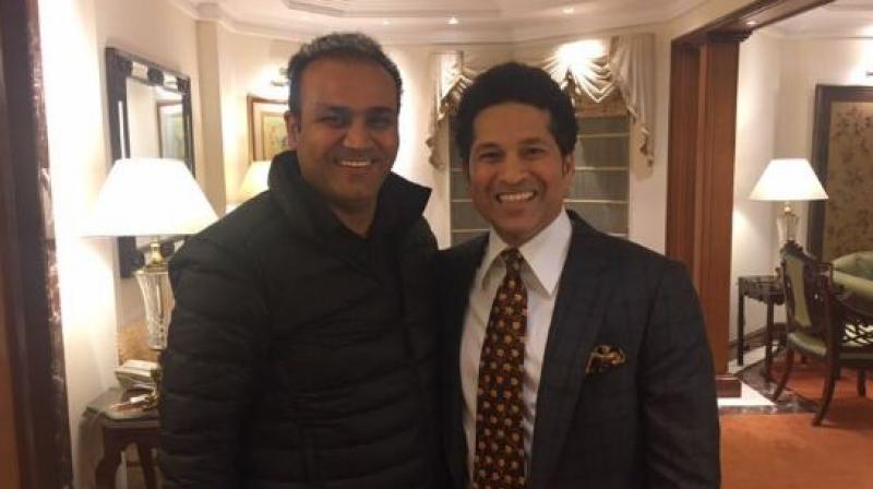 Former India openers Sachin Tendulkar and Virender Sehwag met-up in Dehli, stirring-up the social media. (Photo: Twitter) Former India openers Sachin Tendulkar and Virender Sehwag met-up in Dehli, stirring-up the social media. (Photo: Twitter)