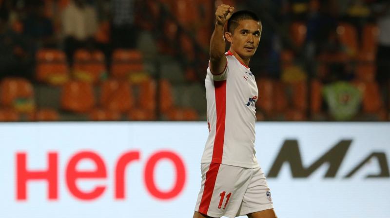 Sunil Chhetri and Miku were on the scoresheet for the Blues. (Photo: ISL Media) Sunil Chhetri and Miku were on the scoresheet for the Blues. (Photo: ISL Media)