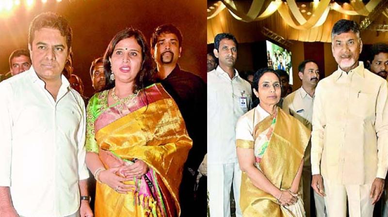 The revelation of sorts is that assets registered on the spouses name will help politicos ‘escape’ tax scrutiny. (Left) K.T. Rama Rao and wife K. Shailima; (right) Nara Bhuvaneswari and Chandrababu Naidu. The revelation of sorts is that assets registered on the spouses name will help politicos ‘escape’ tax scrutiny. (Left) K.T. Rama Rao and wife K. Shailima; (right) Nara Bhuvaneswari and Chandrababu Naidu.